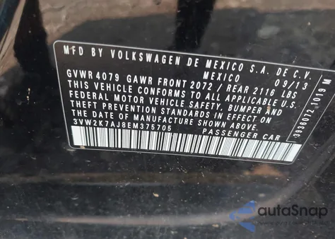 2014 Volkswagen Jetta 2.0L S z USA, uszkodzony, nr VIN 3VW2K7AJ8EM375705